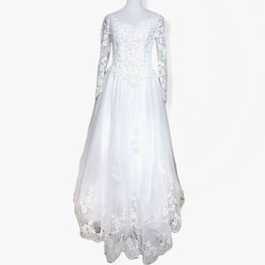 Private Collection Long Sleeve Lace Zipper Back Wedding Gown White